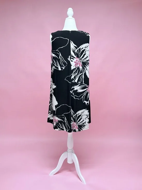 Anne Klein Sleeveless Black Floral Swing Dress with Pink Accents - Picture 6 of 8